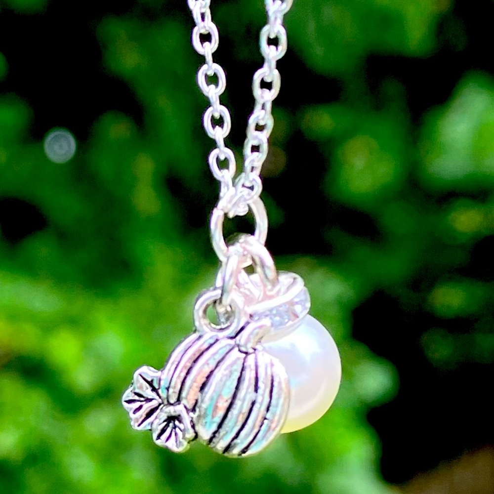 Dainty Pumpkin And Pearl Cluster Pendant Necklace